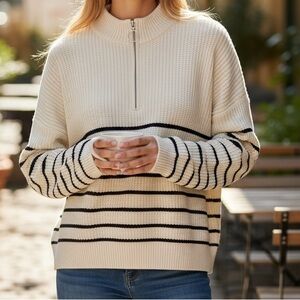 Elegant Cream and Black Striped Women's Cardigan